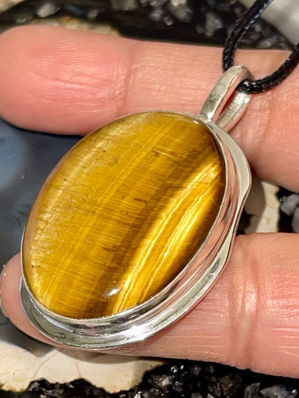 Dainty Golden Tiger Eye Crystal Pendant 2”